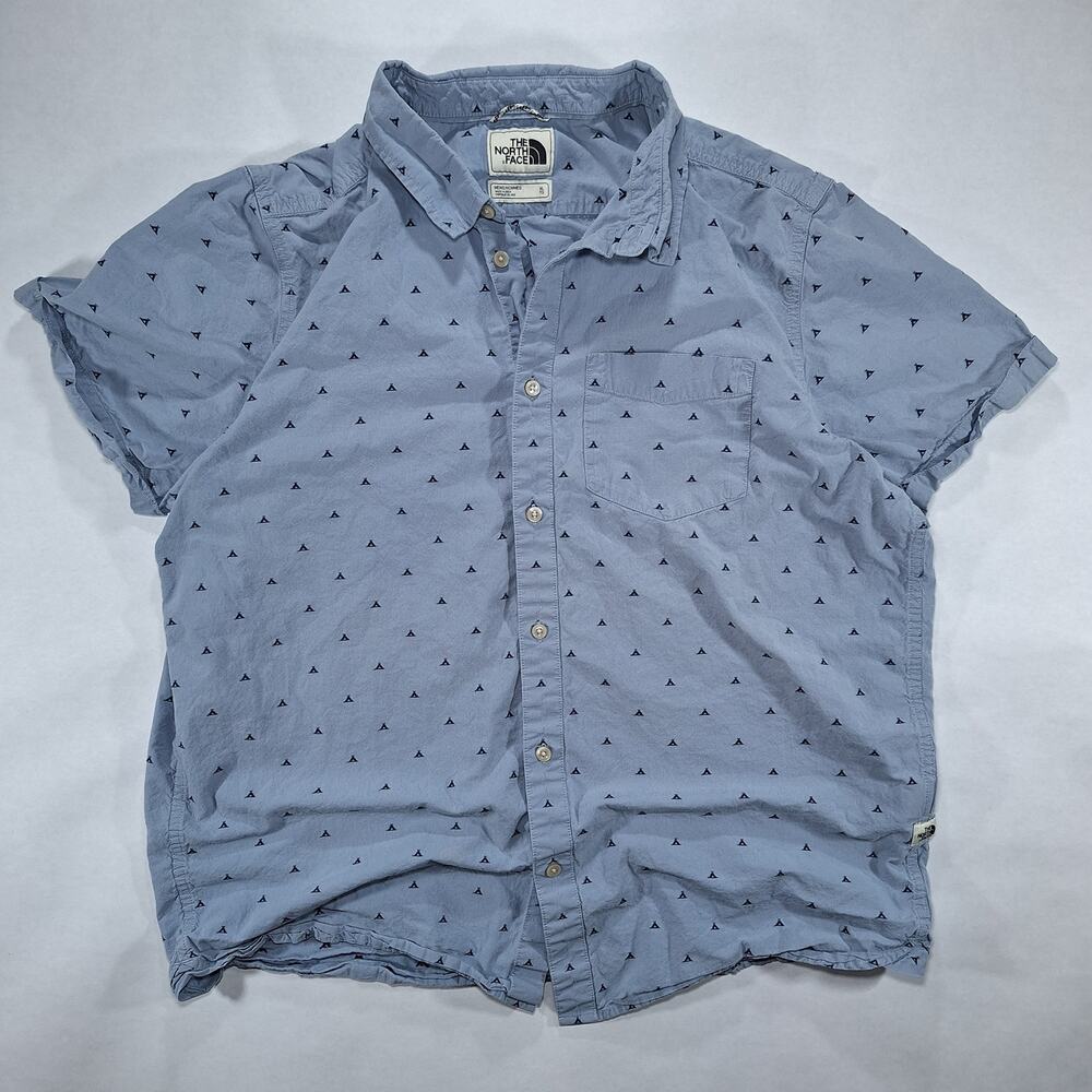 The North Face Shirt Mens XL Blue Geometric Short Sleeve Button Up Outdoor